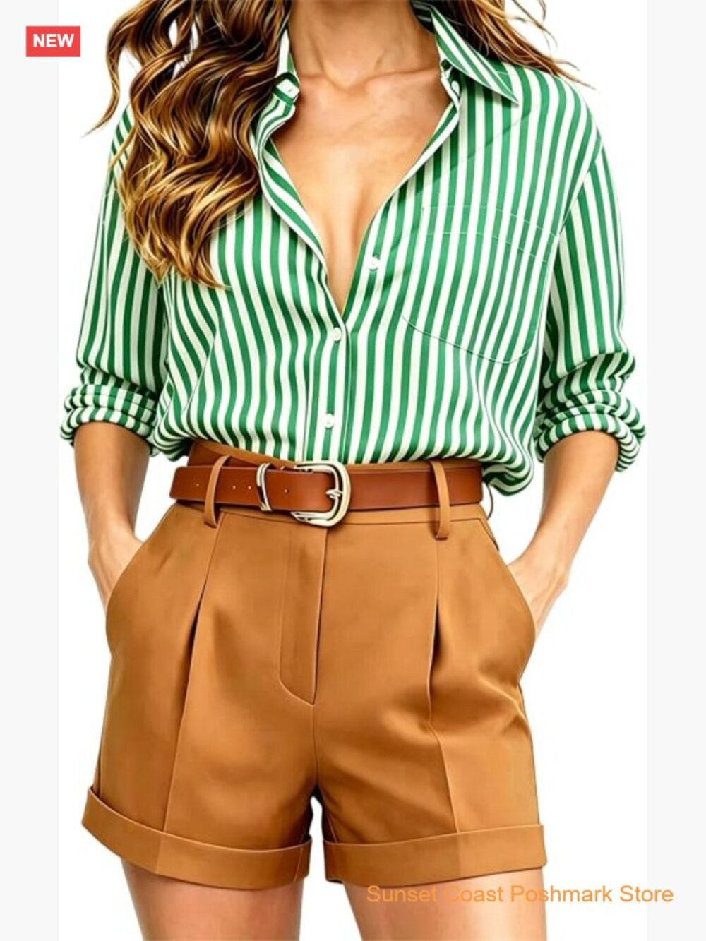 Striped Long Sleeve Button Down Shirt Wrinkle Resistant Blouse Soft Collared